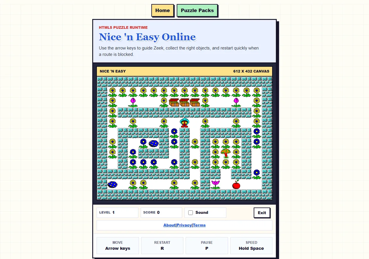 Schermata Nice n Easy per esercitarsi con gli oggetti